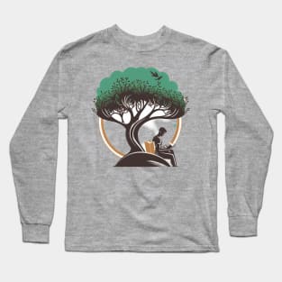 Book Reading under a Tree - Designs for a Green Future Long Sleeve T-Shirt